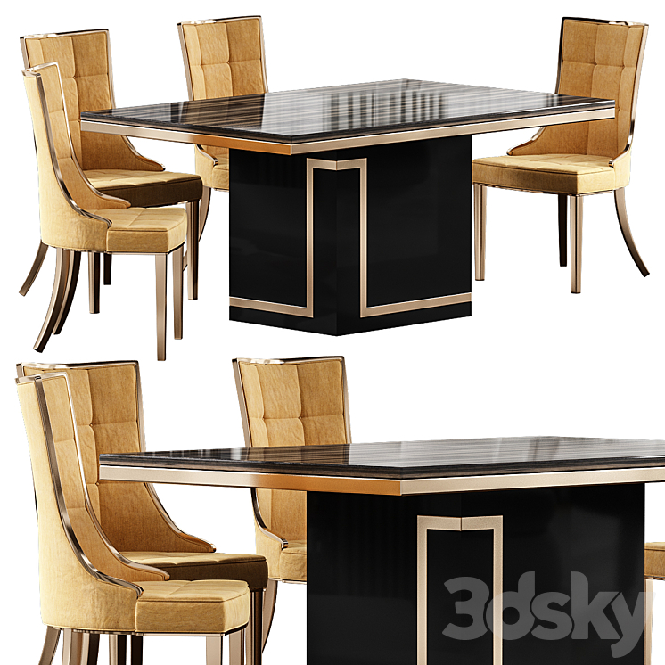 Cream marble dining table 3DS Max Model - thumbnail 1