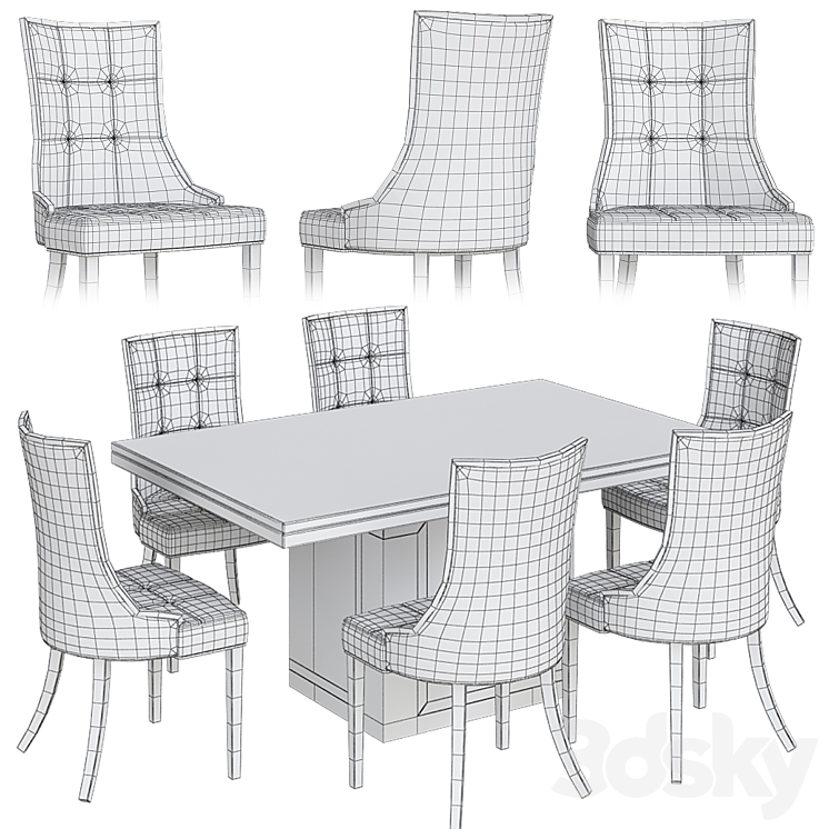 Cream marble dining table 3DS Max Model - thumbnail 2