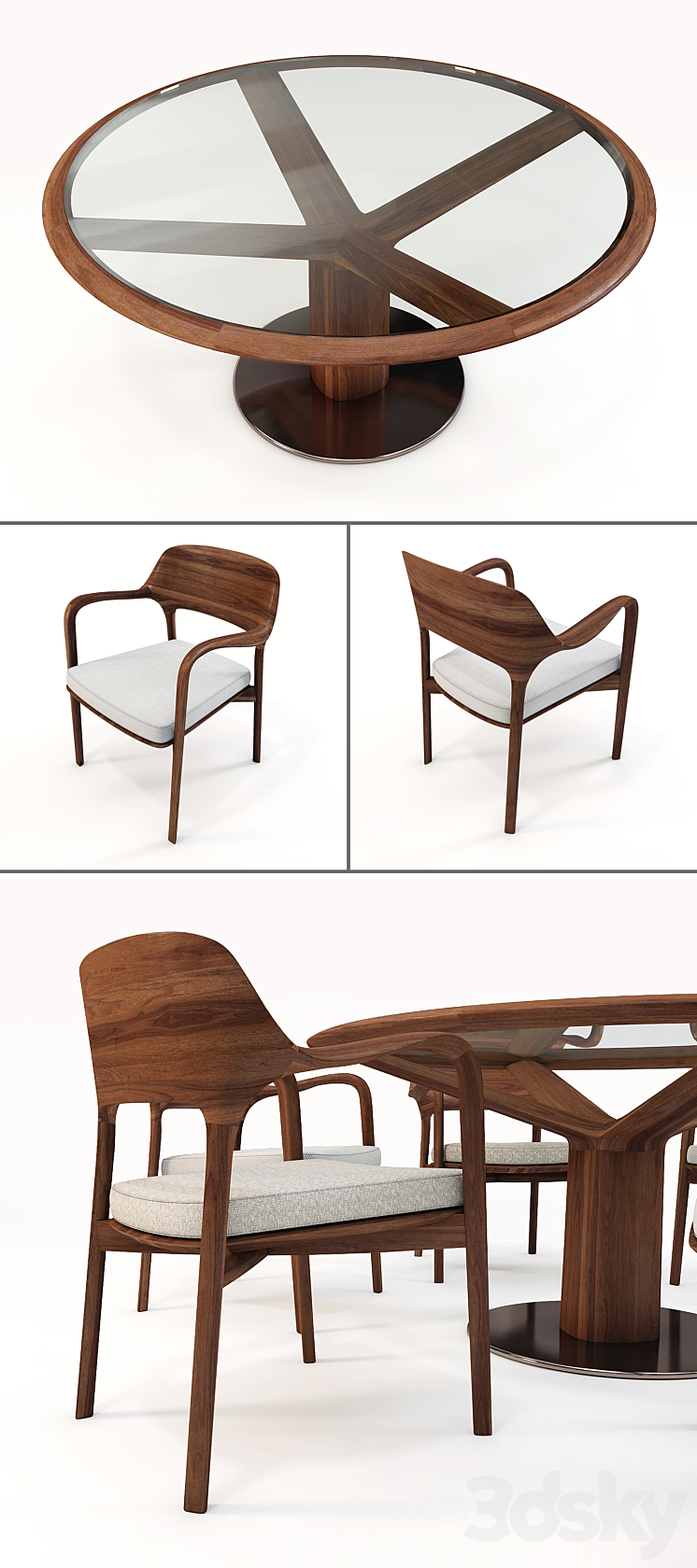 Daining Table Porada – Trunk and ArmChair Porada – Ella 3DS Max Model - thumbnail 2