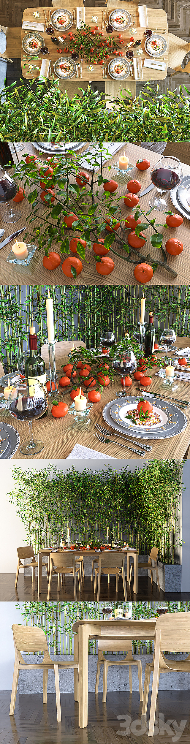 decorative corner bamboo and a table with a serving 3DS Max Model - thumbnail 2