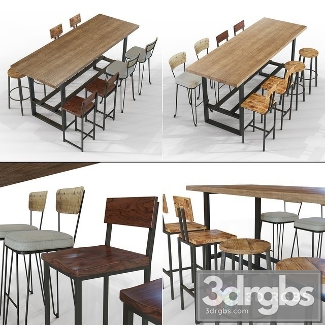 Dekocadde Walnut Veneer Bar Table and Chair 3dsmax Download - thumbnail 1