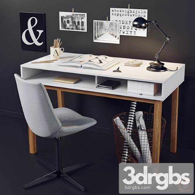 Desk and chair with la redoute decor 2 3dsmax Download - thumbnail 1