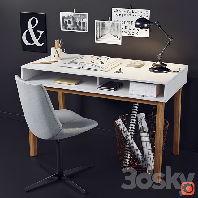 Desk and chair with La Redoute decor 3DSMax File - thumbnail 1