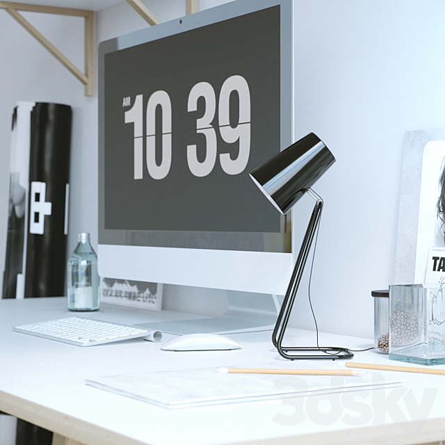 Desk with decor 3DS Max Model - thumbnail 3