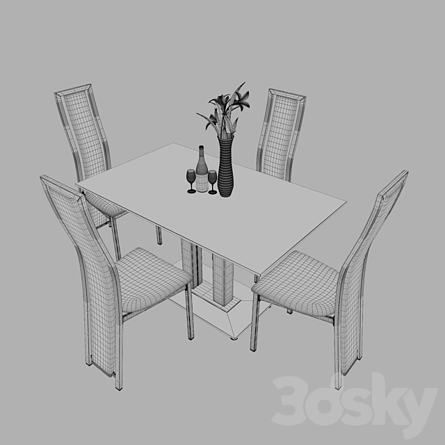 Diining Table Avrora & C-100 chair 3DS Max Model - thumbnail 2