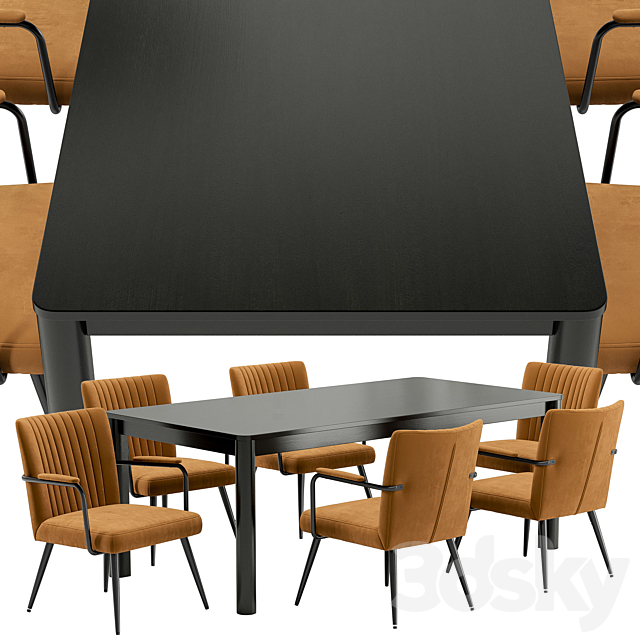 Dining chair Ronda and table Bergen Bgt35 3DS Max Model - thumbnail 2