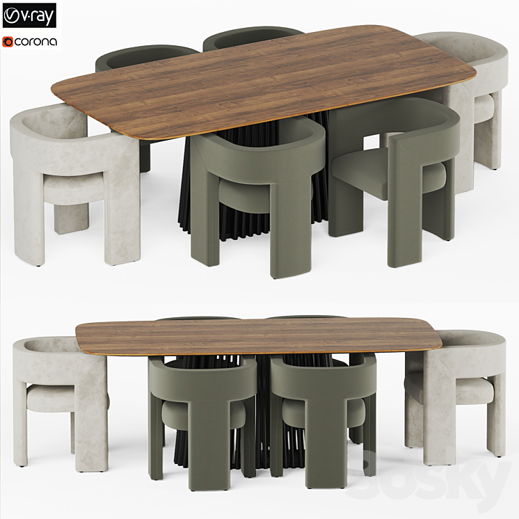 Dining set-01 3DS Max Model - thumbnail 1