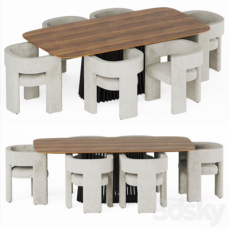 Dining set-01 3DS Max Model - thumbnail 2