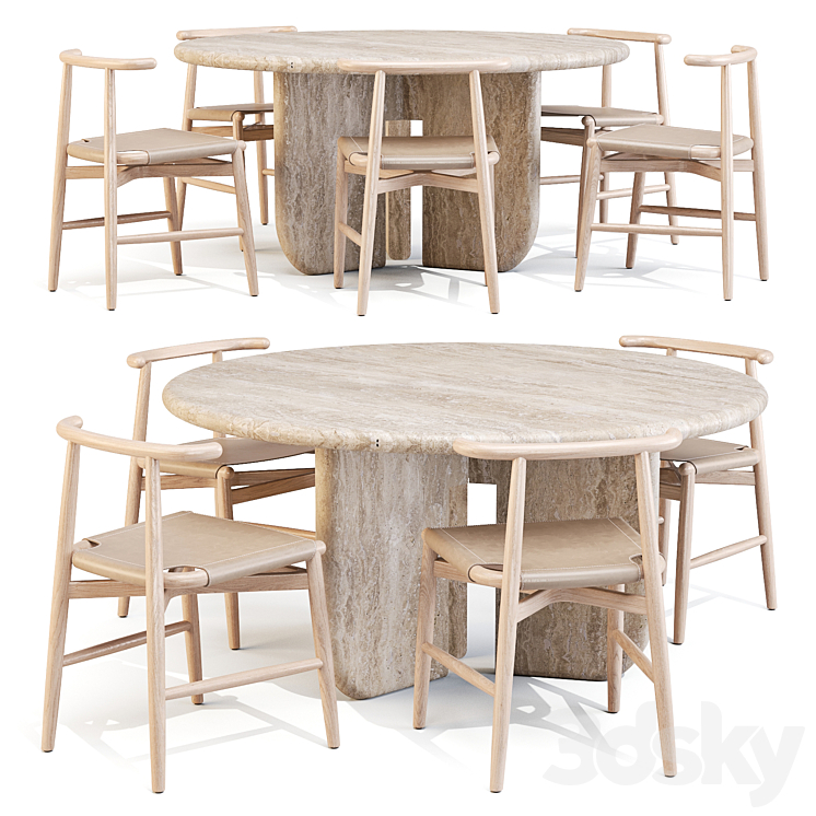 Dining Set 02: Meridiani (Italo Table and Emilia Chairs) 3DS Max Model - thumbnail 1