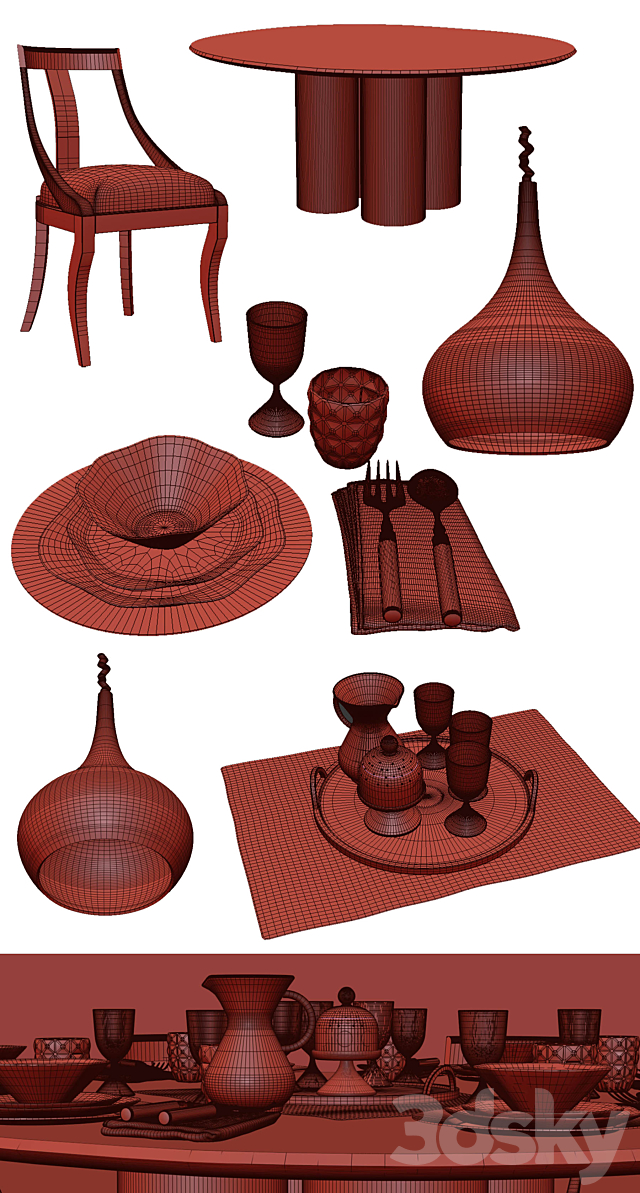 Dining set 1 3DS Max Model - thumbnail 3