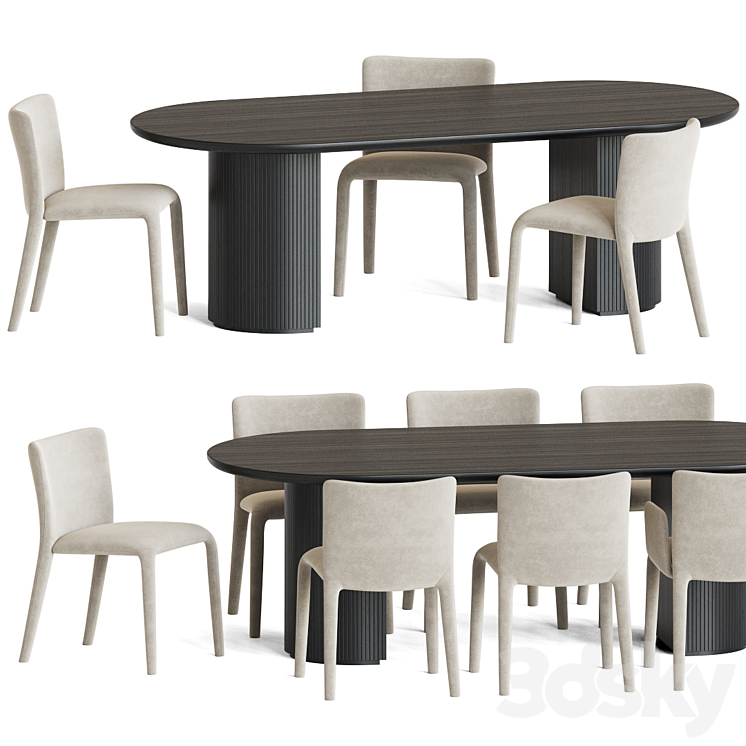 Dining Set 129 3DS Max Model - thumbnail 2