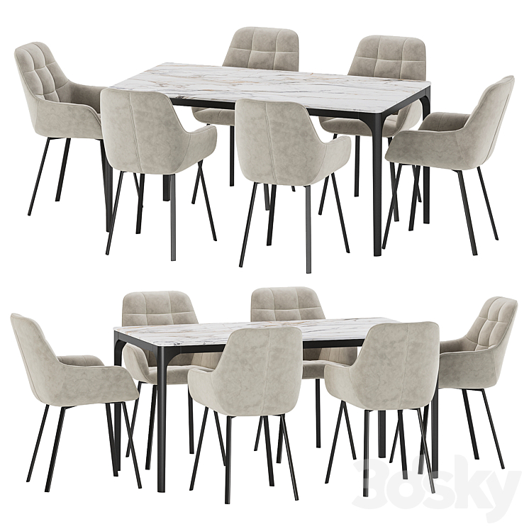 Dining set 25 3DS Max Model - thumbnail 1