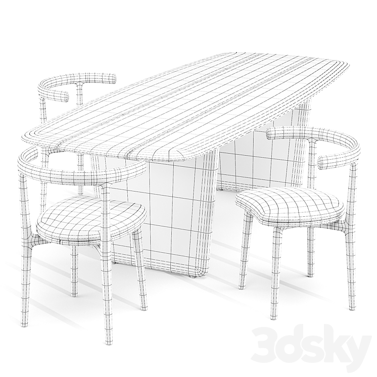 Dining Set: Baxter (Nairobi Table and Himba Chair) 3DS Max Model - thumbnail 2