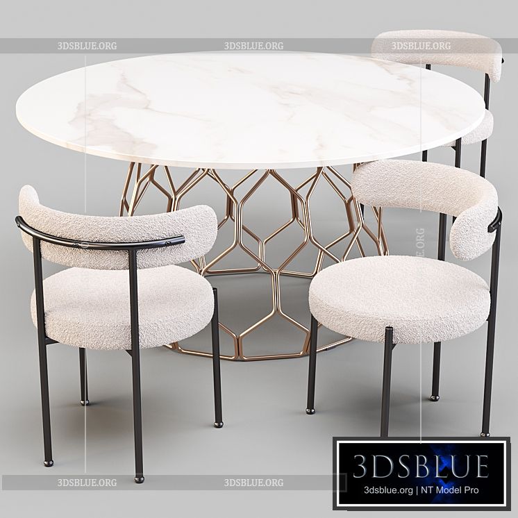 Dining Set: CB2 (Circuit Table and Inesse Chair) 3DS Max - thumbnail 3