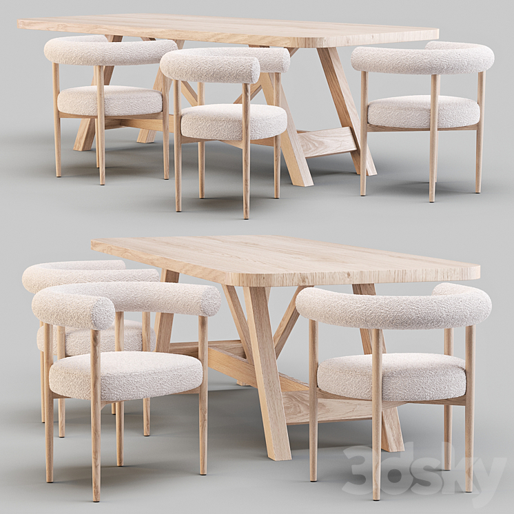 Dining Set: Crate and Barrel (Aya Table and Mazz Boucle Chair) 3DS Max - thumbnail 1