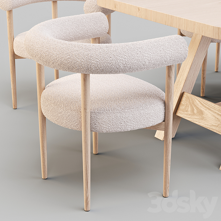 Dining Set: Crate and Barrel (Aya Table and Mazz Boucle Chair) 3DS Max - thumbnail 2