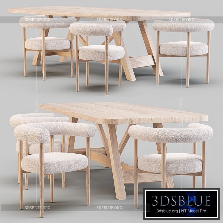 Dining Set: Crate and Barrel (Aya Table and Mazz Boucle Chair) 3DS Max - thumbnail 3