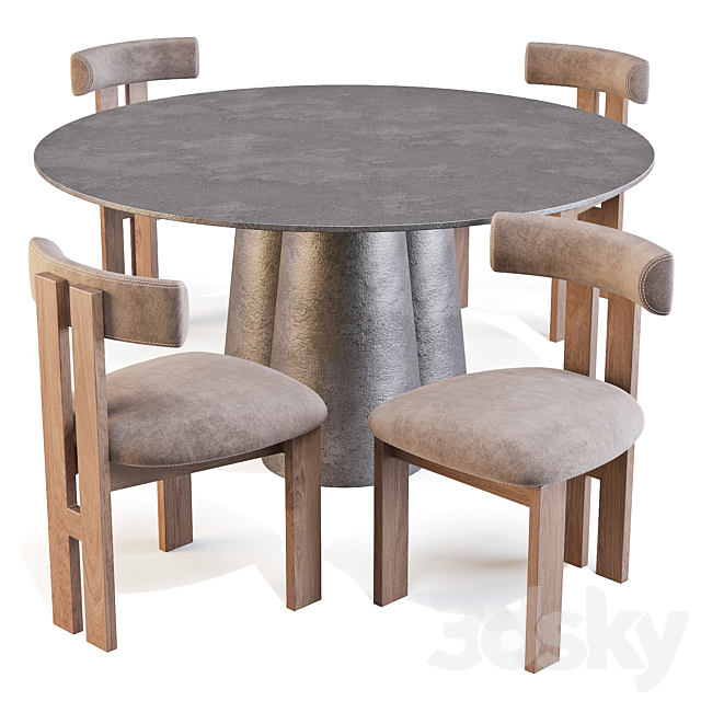 Dining Set: Crate and Barrel (Davenport Table and Ceremonie Chairs) 3DS Max Model - thumbnail 3