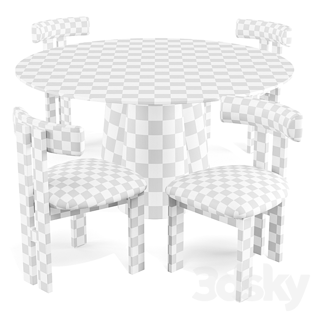 Dining Set: Crate and Barrel (Davenport Table and Ceremonie Chairs) 3DS Max Model - thumbnail 6