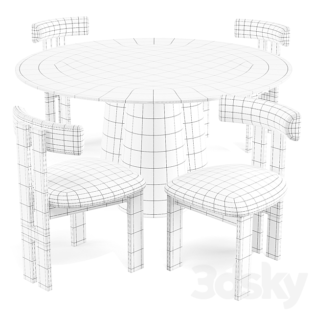 Dining Set: Crate and Barrel (Davenport Table and Ceremonie Chairs) 3DS Max Model - thumbnail 7