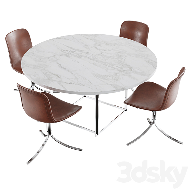 Dining set fritz hansen PK9 chair PK54 table 3DS Max Model - thumbnail 2