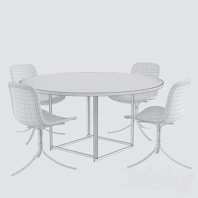 Dining set fritz hansen PK9 chair PK54 table 3DS Max Model - thumbnail 5