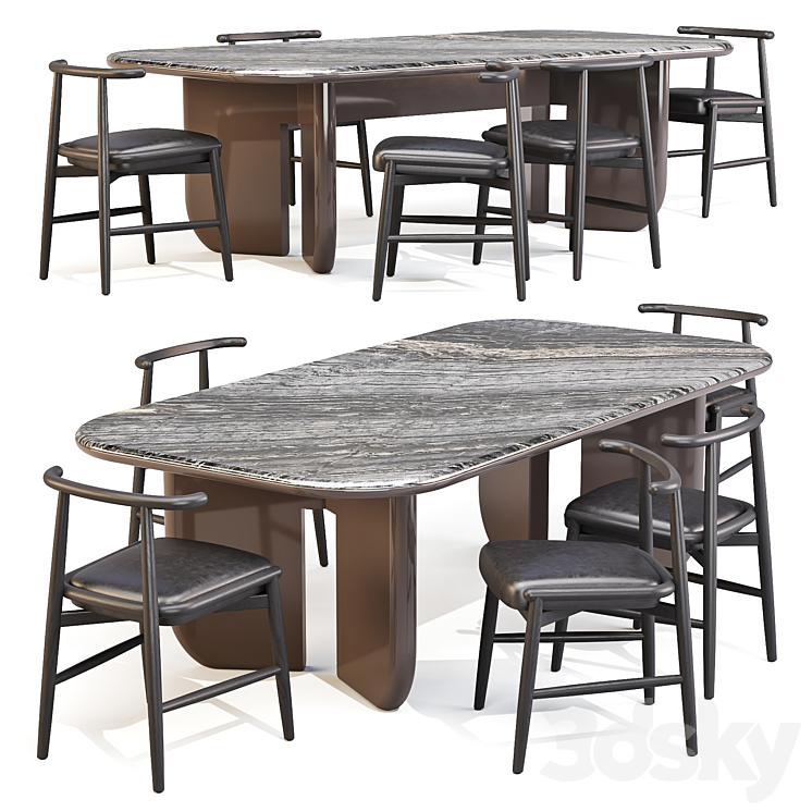 Dining Set: Meridiani (Italo Table and Emilia Chairs) 3DS Max Model - thumbnail 3