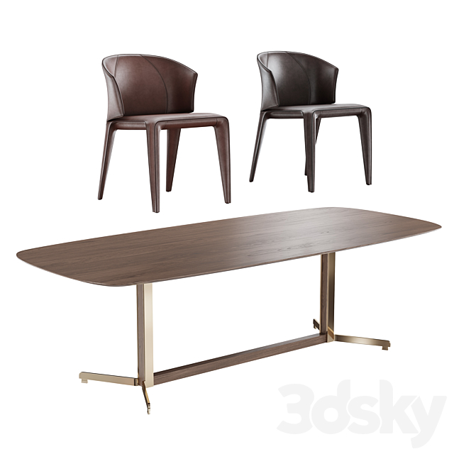 Dining set natuzzi atta chair C016 campus table T188 3DSMax File - thumbnail 4