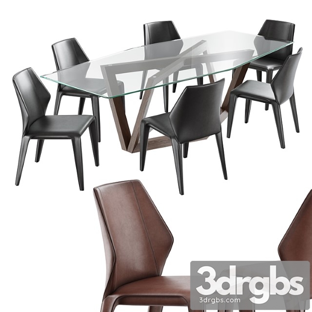 Dining Set Natuzzi Frida Chair C014 Hex Table E015 3dsmax Download - thumbnail 1