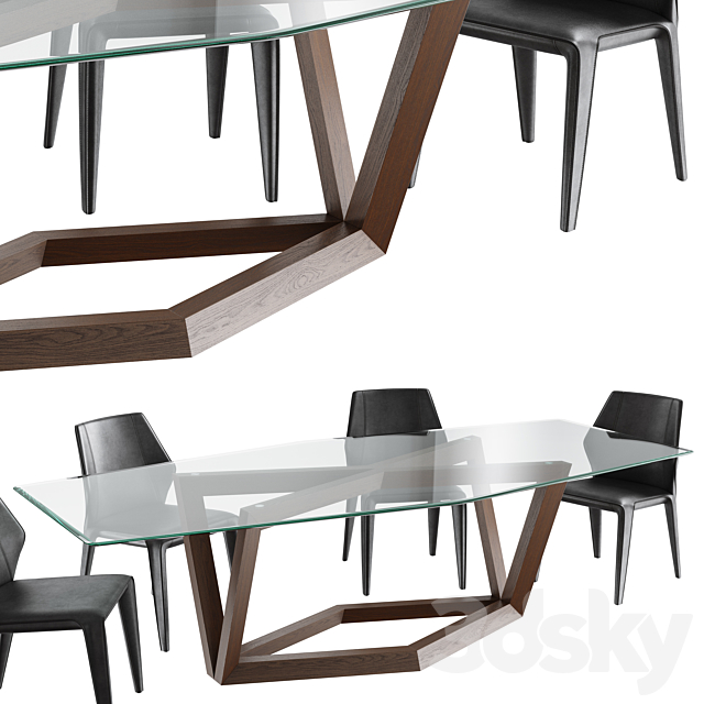 Dining set natuzzi frida chair C014 hex table E015 3DSMax File - thumbnail 4