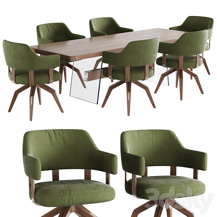 Dining set natuzzi valle chair CH19 phantom table E024 3DS Max - thumbnail 1