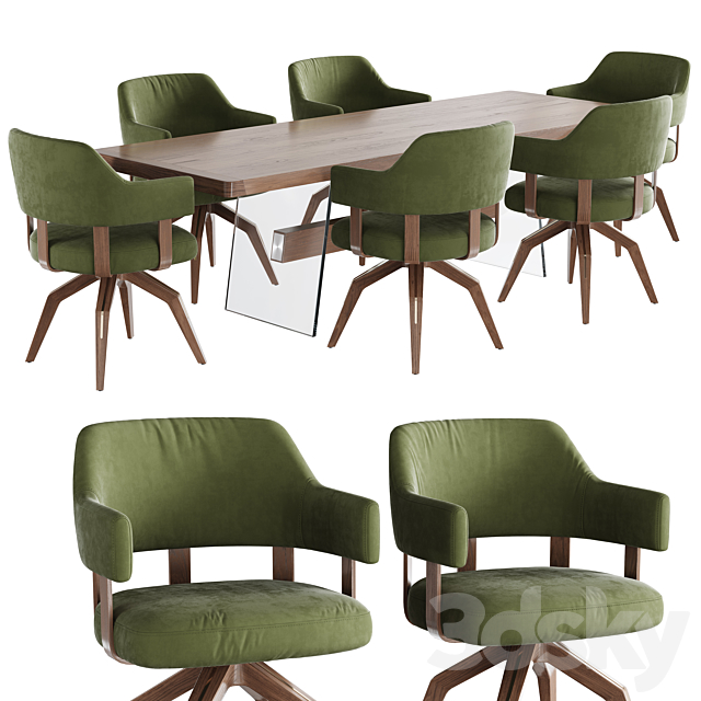 Dining set natuzzi valle chair CH19 phantom table E024 3DSMax File - thumbnail 1