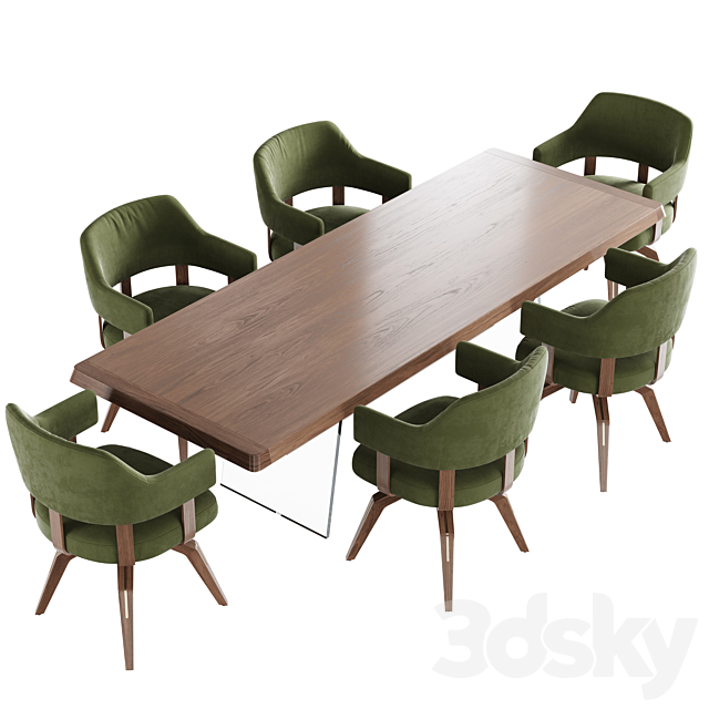 Dining set natuzzi valle chair CH19 phantom table E024 3DSMax File - thumbnail 2