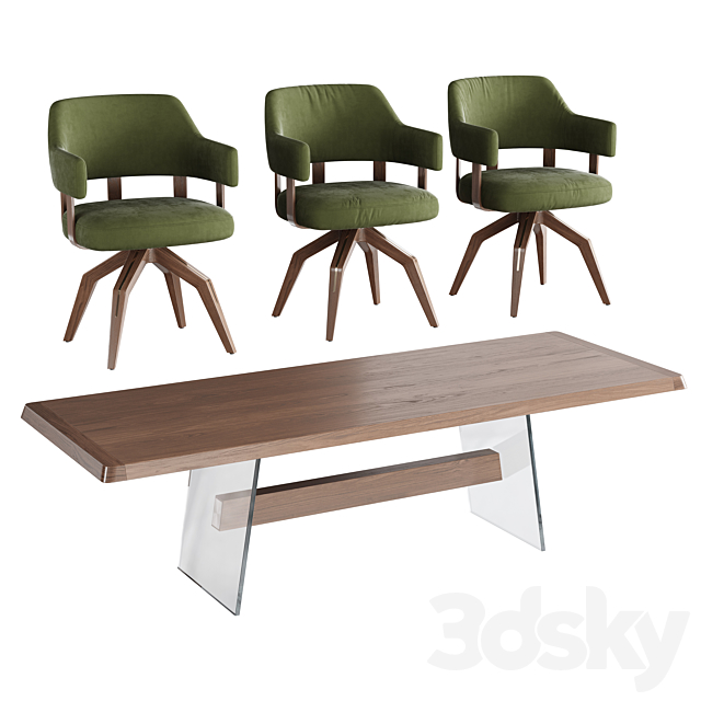 Dining set natuzzi valle chair CH19 phantom table E024 3DSMax File - thumbnail 4