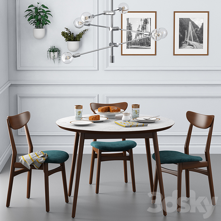 Dining set001 – West Elm 3DS Max - thumbnail 1