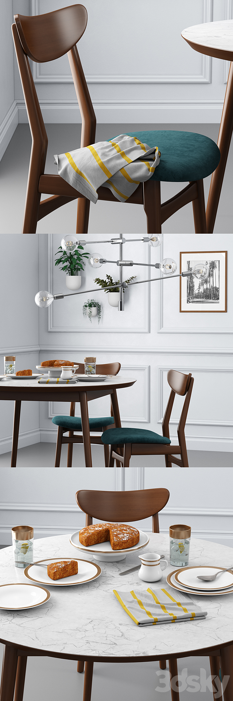 Dining set001 – West Elm 3DS Max - thumbnail 2