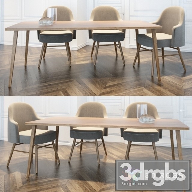 Dining Table and Chairs 02 3dsmax Download - thumbnail 1