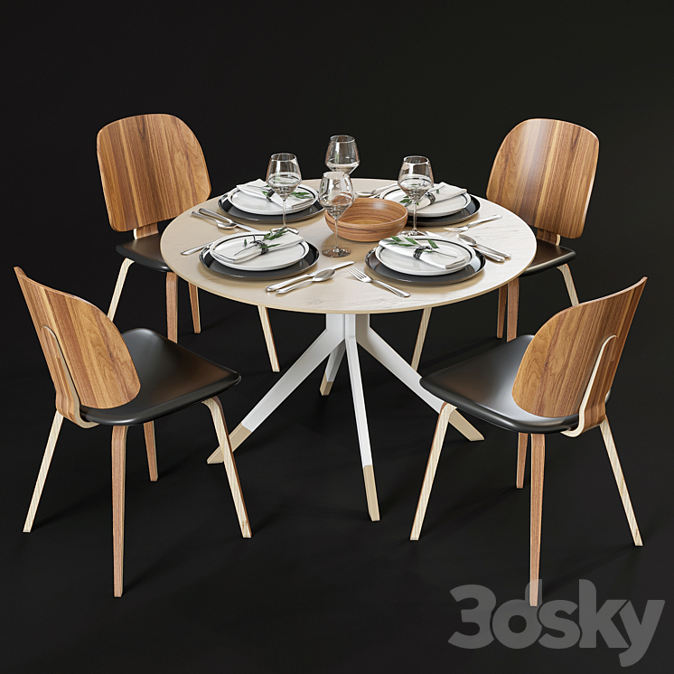 Dining table and chairs BoConcept Billund and Aarhus 3DS Max - thumbnail 1