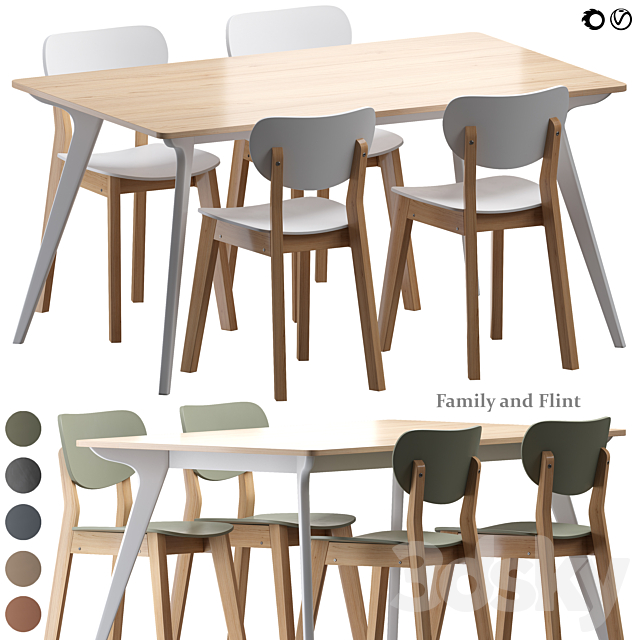 Dining table and chairs Family Flint 3ds Max - thumbnail 1