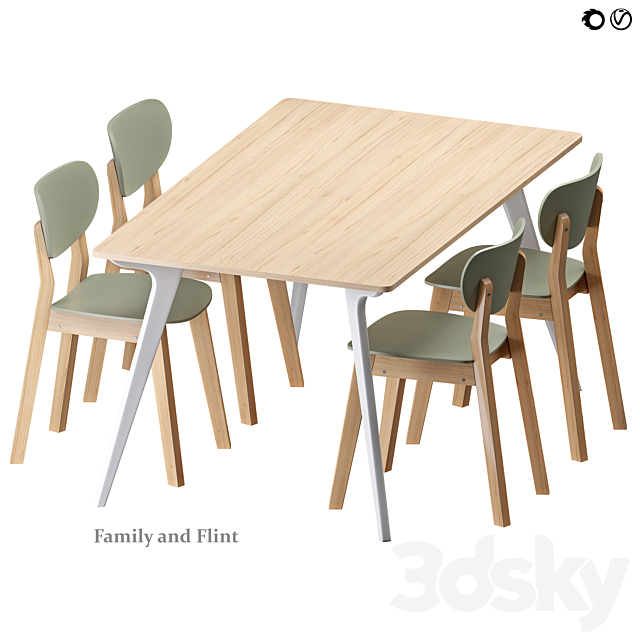 Dining table and chairs Family Flint 3ds Max - thumbnail 3