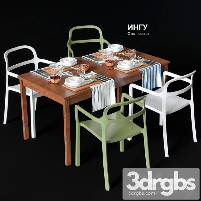 Dining table and chairs ikea jopperlig and ingu 2 3dsmax Download - thumbnail 1