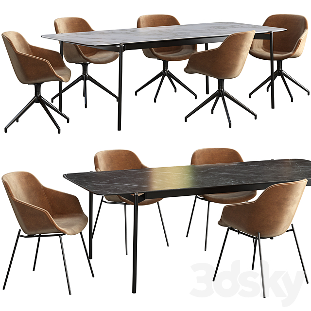 Dining table BoConcept Augusta + chair BoConcept Vienna 3DS Max Model - thumbnail 2