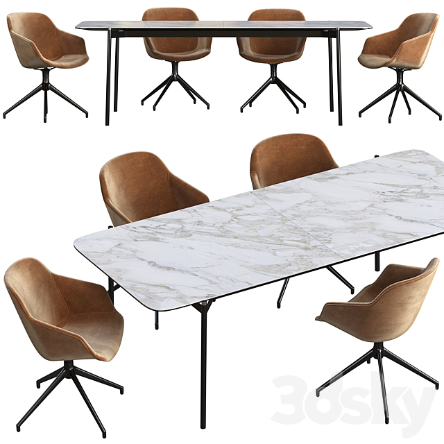 Dining table BoConcept Augusta + chair BoConcept Vienna 3DS Max Model - thumbnail 3