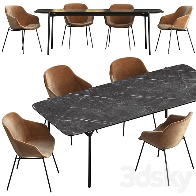 Dining table BoConcept Augusta + chair BoConcept Vienna 3DS Max Model - thumbnail 4