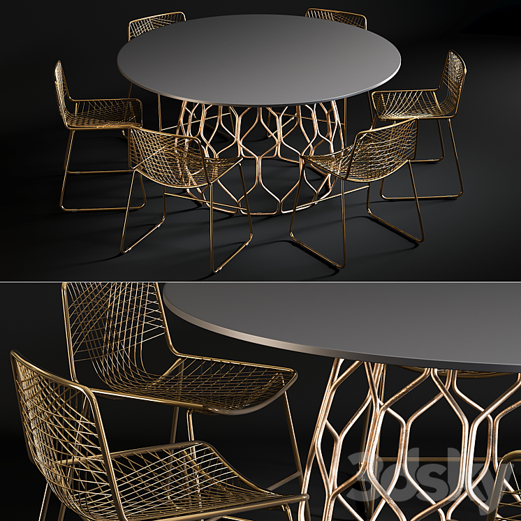 Dining Table Circuit & Chair Alpha Brass 3DS Max - thumbnail 1