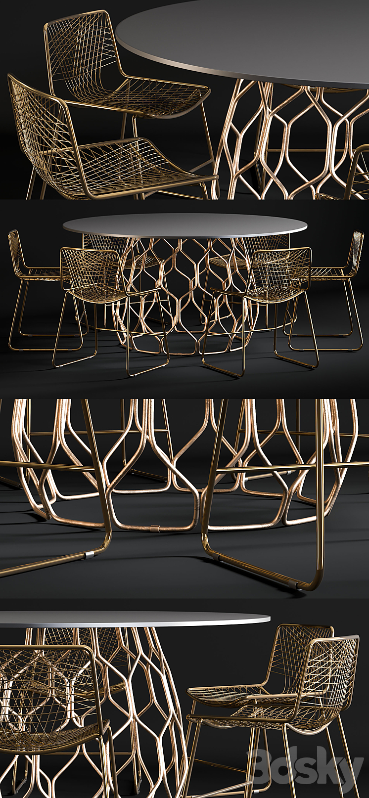 Dining Table Circuit & Chair Alpha Brass 3DS Max - thumbnail 2