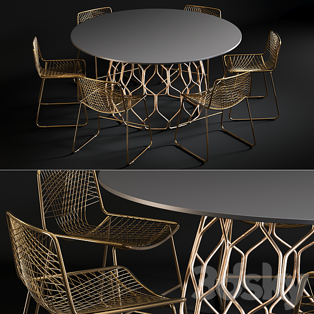 Dining Table Circuit & Chair Alpha Brass 3DSMax File - thumbnail 1