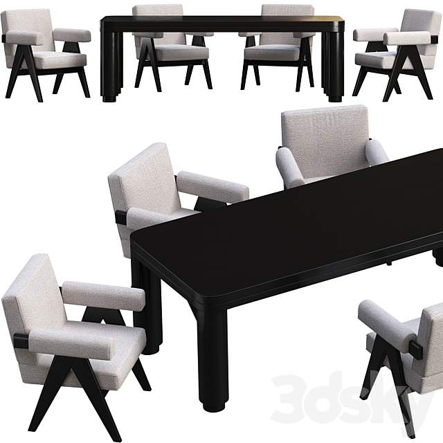 Dining table Eichholtz Atrlier + chair Eichholtz Greta 3DS Max Model - thumbnail 2