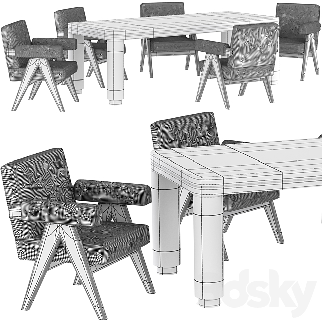 Dining table Eichholtz Atrlier + chair Eichholtz Greta 3DS Max Model - thumbnail 3