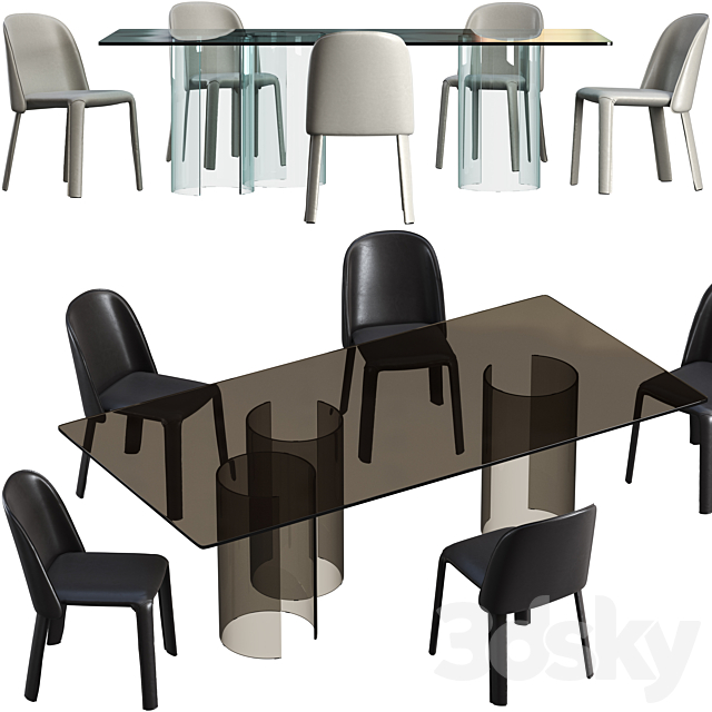 Dining table Fiam Luxor and chair Fiam Bacall 3DSMax File - thumbnail 3